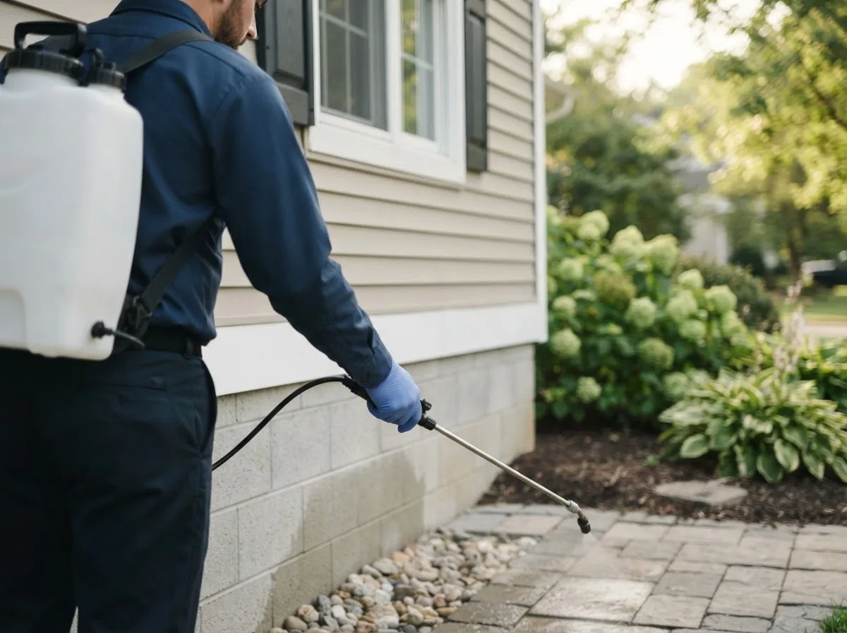 Pest control technician inspecting a home in Purgitsville, WV